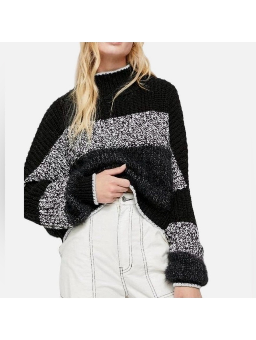 Free People Sunbrite Colorblocked whimsigoth Fuzzy Cropped Mockneck small